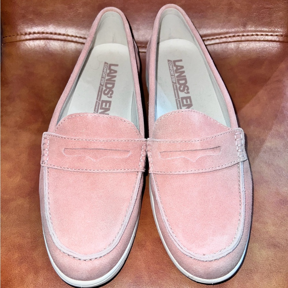 Lands' End Pink Suede Loafers with Moccasin Stitching